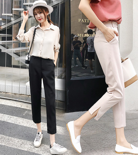 Naiste elegantsed lõhikuga püksid