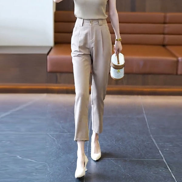 Elegáns női nadrág magas derékkal és zsebbel