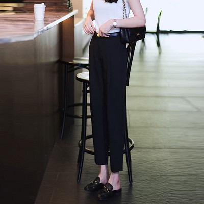 Дамски изчистен панталон с висока талия и джоб