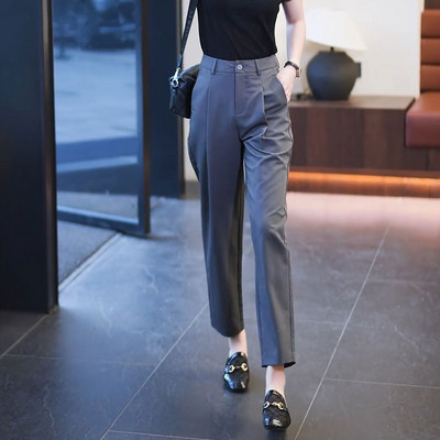 Дамски изчистен панталон с висока талия и джоб