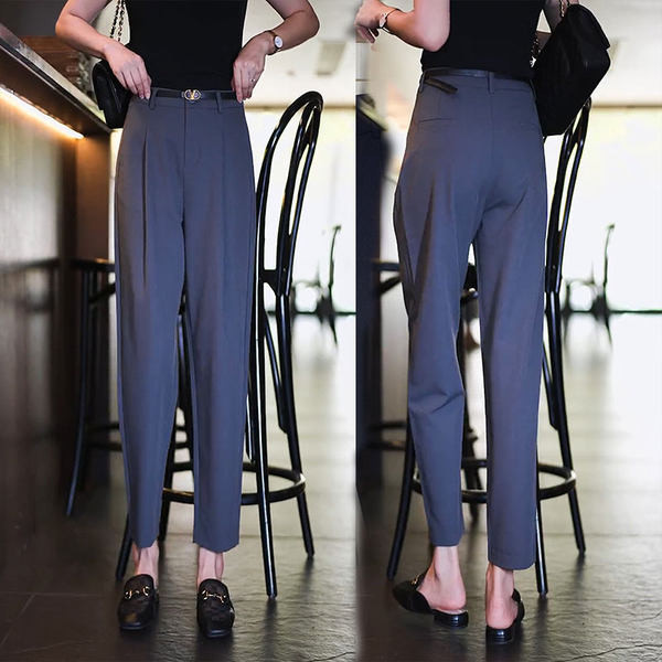 Дамски изчистен панталон с висока талия и джоб