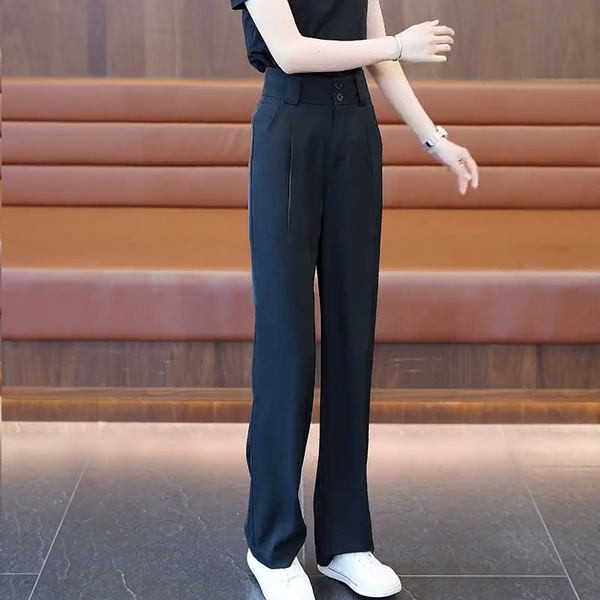 Naiste kõrge vöökohaga vabaajapüksid kahes värvitoonis