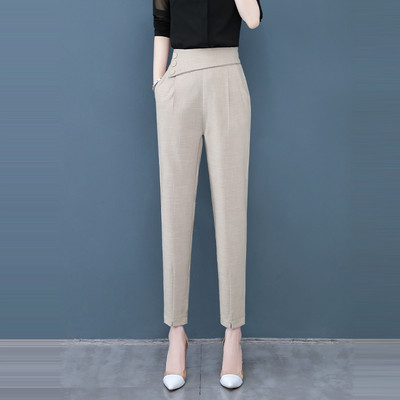 Дамски панталон с висока талия и асиметрично закопчаване