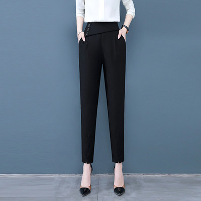 Дамски панталон с висока талия и асиметрично закопчаване