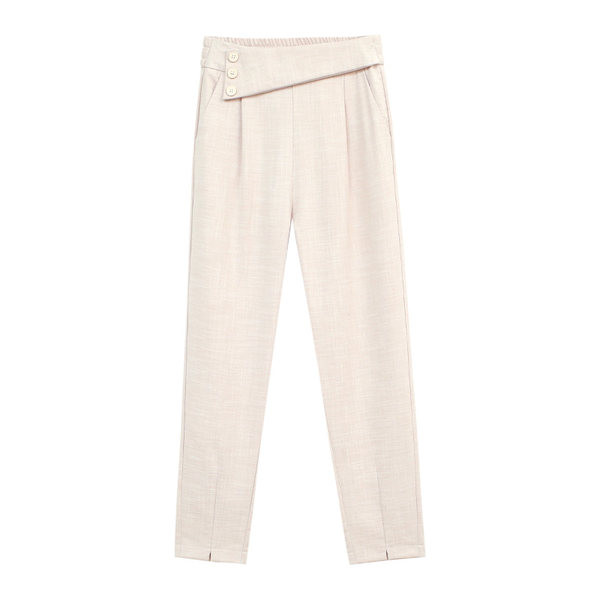 Дамски панталон с висока талия и асиметрично закопчаване