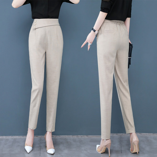 Дамски панталон с висока талия и асиметрично закопчаване