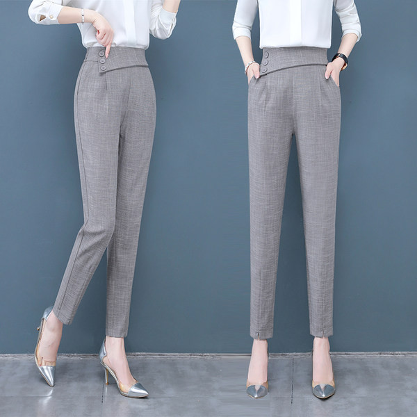 Дамски панталон с висока талия и асиметрично закопчаване