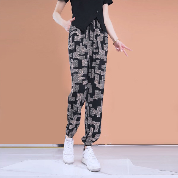 Дамски ежедневни цветни панталони с висока талия и джоб