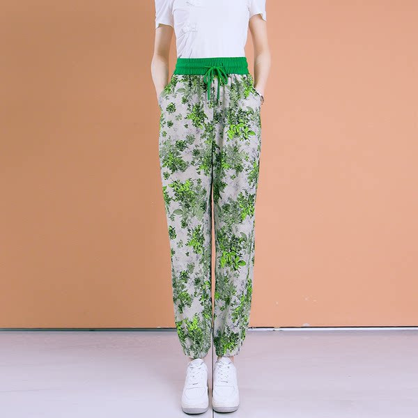 Дамски ежедневни цветни панталони с висока талия и джоб