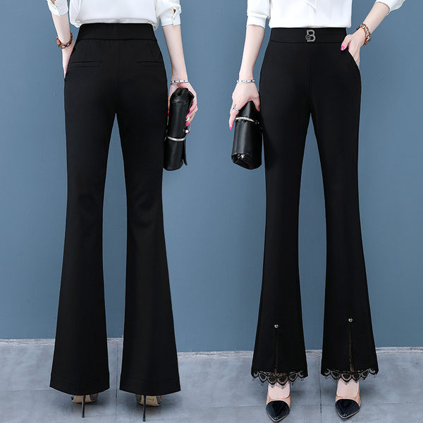 Κομψό μαύρο παντελόνι με διακοσμητική ζώνη και δαντέλα