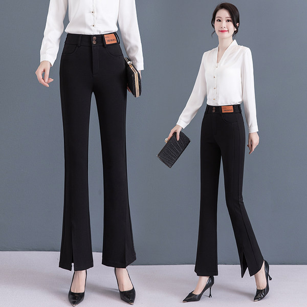 Elegantne elastične hlače s prorezom