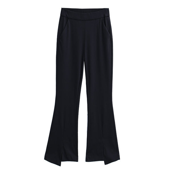 Елегантен панталон с висока талия и цепки на крачолите 