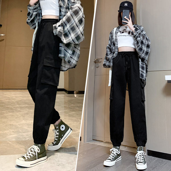 Sieviešu bikses - ar augstu vidukli un kabatu