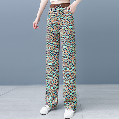 Дамски панталон с висока талия и щампа