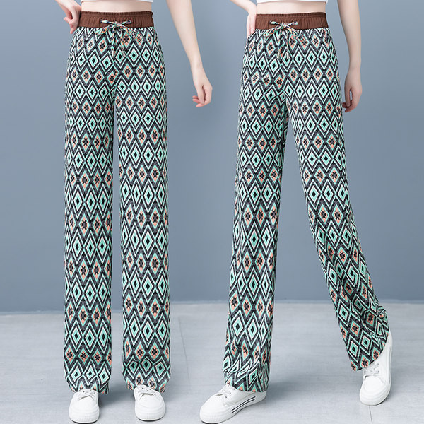 Дамски панталон с висока талия и щампа