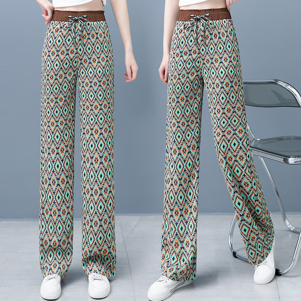 Дамски панталон с висока талия и щампа