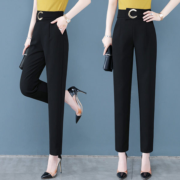 Дамски панталони с висока талия в два цвята 