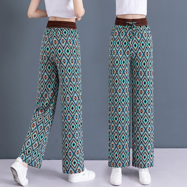 Ženske ležerne hlače s ukrasnim printom s džepom