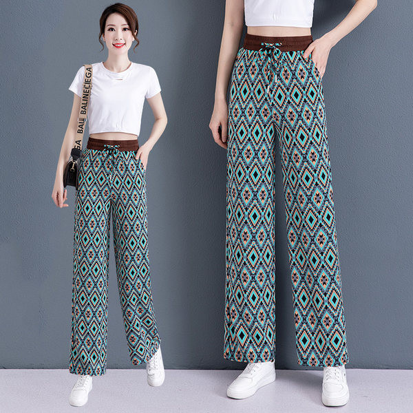 Ženske ležerne hlače s ukrasnim printom s džepom