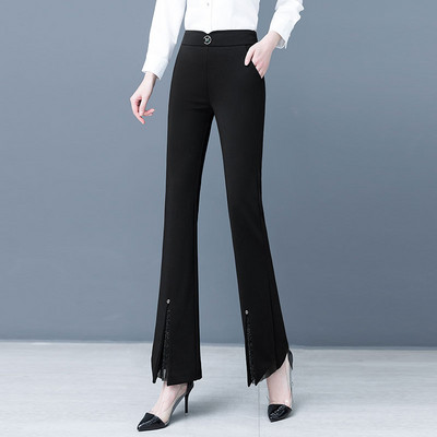 Divatos női hosszú nadrág, magas derékkal és dekoratív övvel