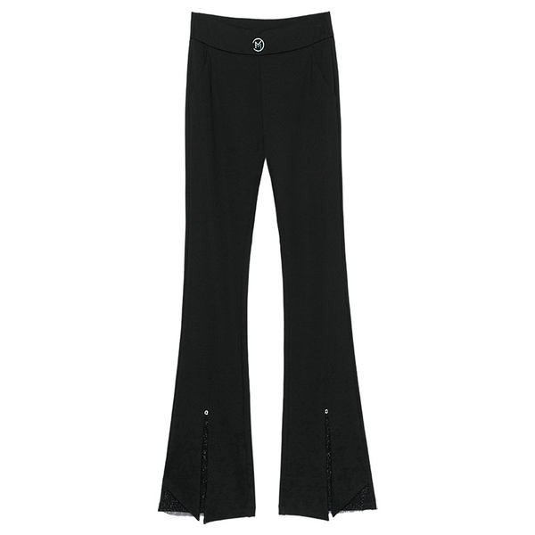 Divatos női hosszú nadrág, magas derékkal és dekoratív övvel