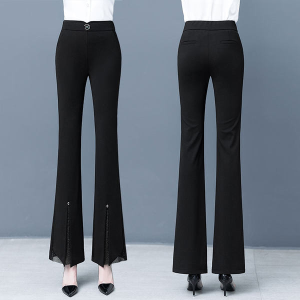 Divatos női hosszú nadrág, magas derékkal és dekoratív övvel