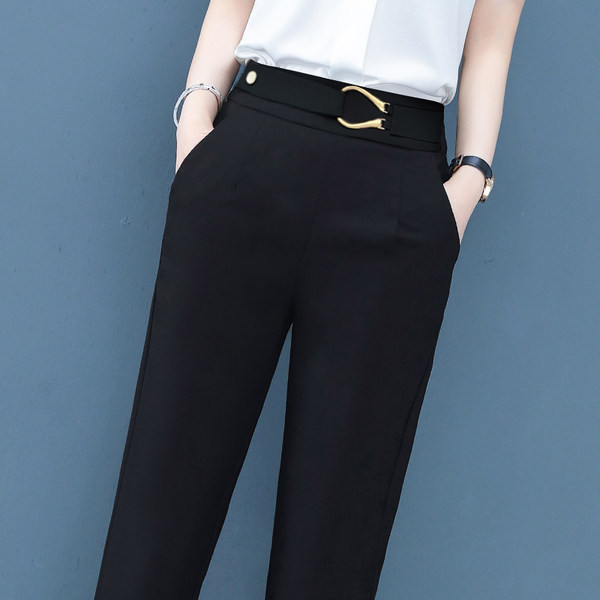 Tavaszi őszi női nadrág zsebbel és díszövvel