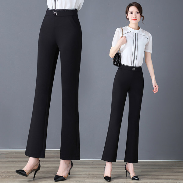 Ženske hlače s visokim strukom - ravni model u crnoj boji