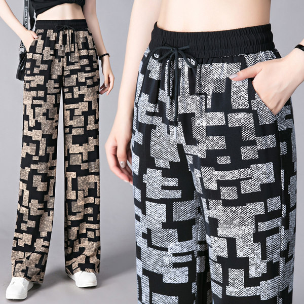 Női széles szárú nadrág gumírozott derékkal és zsebbel