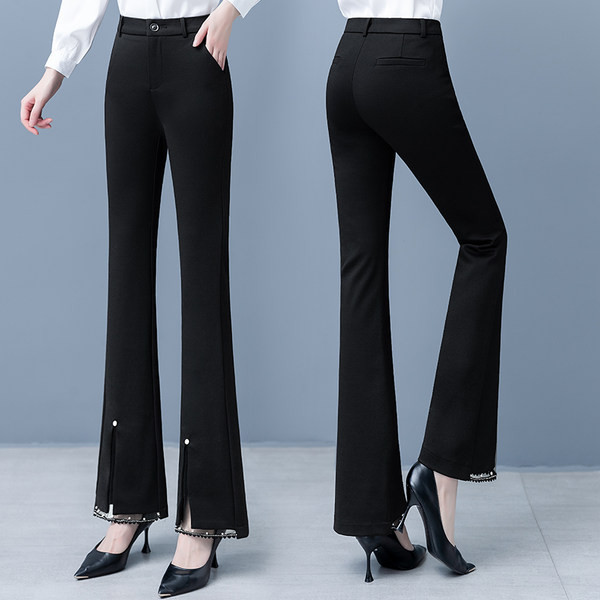 Naiste elegantsed puhta disaini ja dekoratiivpärlitega püksid