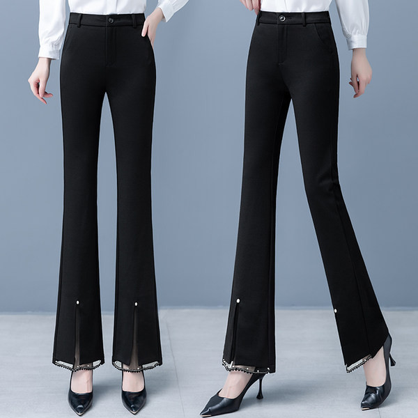 Naiste elegantsed puhta disaini ja dekoratiivpärlitega püksid