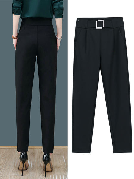 Елегантен дамски панталон с джоб -черен цвят