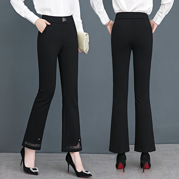 Дамски черен панталон с тюл-черен цвят