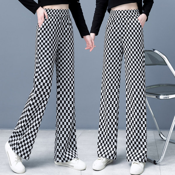 Дамски карирани панталони с висока талия