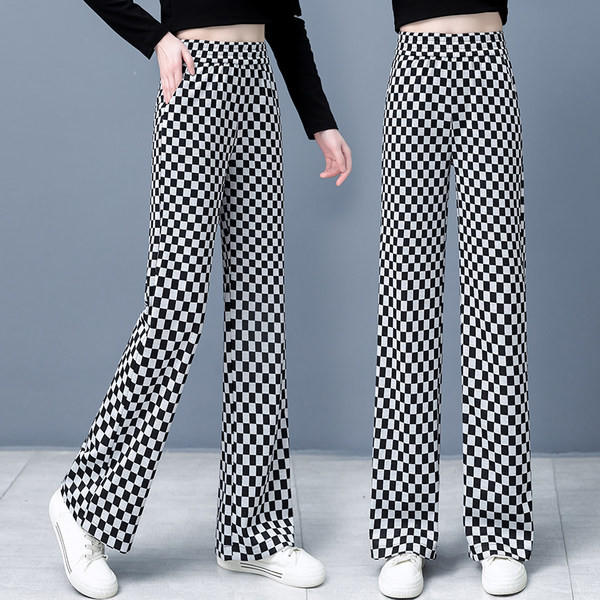 Дамски карирани панталони с висока талия