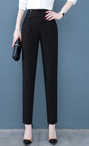 Ženske crne hlače na bočno kopčanje s džepom