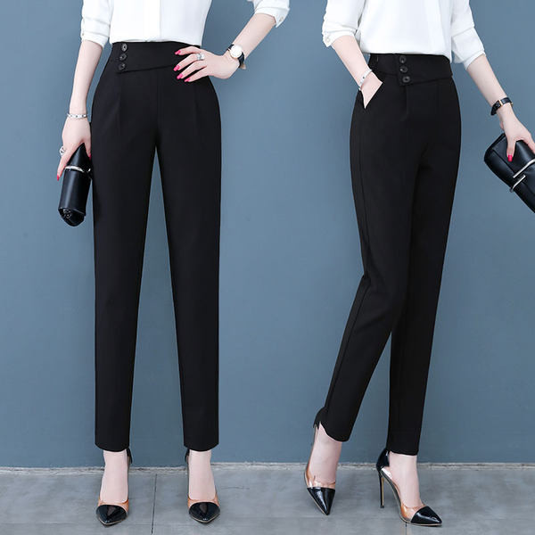 Ženske crne hlače na bočno kopčanje s džepom