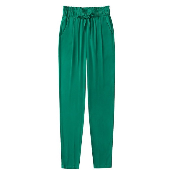 Női vékony nadrág magas derékkal - zöld színben