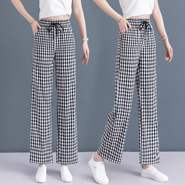 Ženske hlače visokog struka - crno-bijele