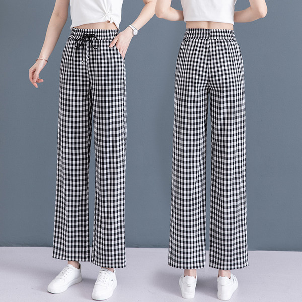 Ženske hlače visokog struka - crno-bijele