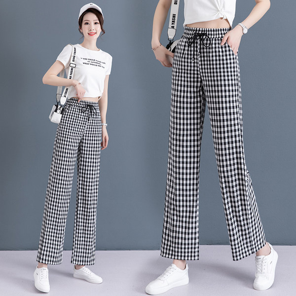 Ženske hlače visokog struka - crno-bijele