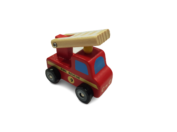 Играчка количка, Пожарна, Дървена, Червена, 10х5 см