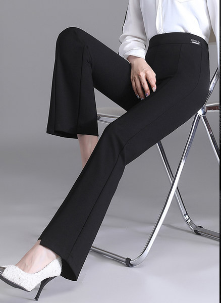 Ženske hlače s visokim strukom - čisti široki kroj u crnoj boji
