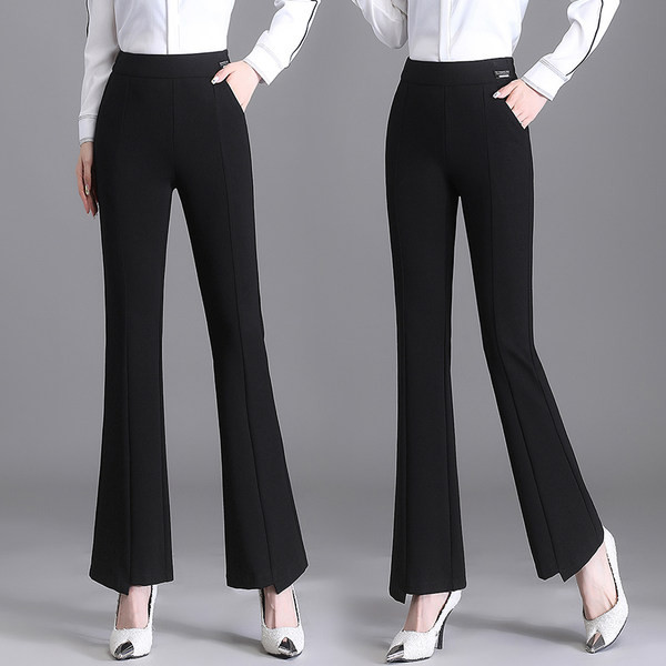 Ženske hlače s visokim strukom - čisti široki kroj u crnoj boji