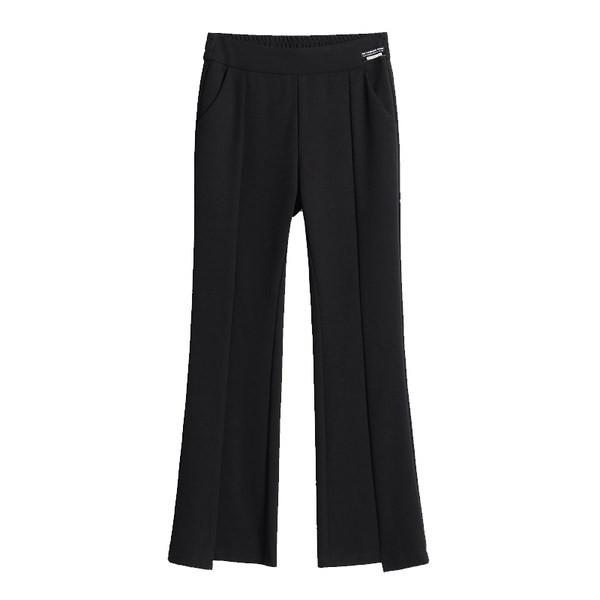 Ženske hlače s visokim strukom - čisti široki kroj u crnoj boji