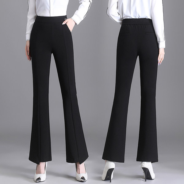 Ženske hlače s visokim strukom - čisti široki kroj u crnoj boji