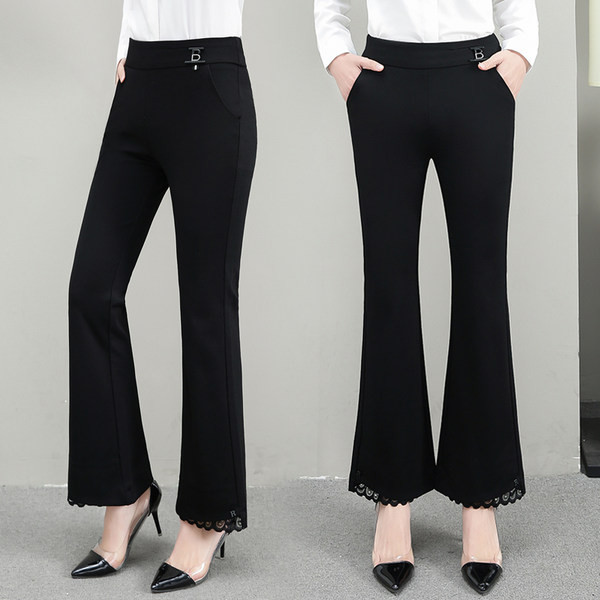 Tavaszi-őszi női nadrág széles szárral, díszcsipkével