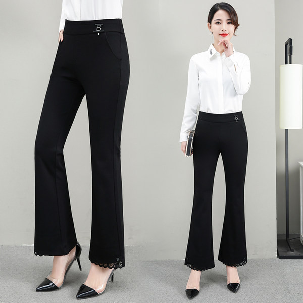 Tavaszi-őszi női nadrág széles szárral, díszcsipkével