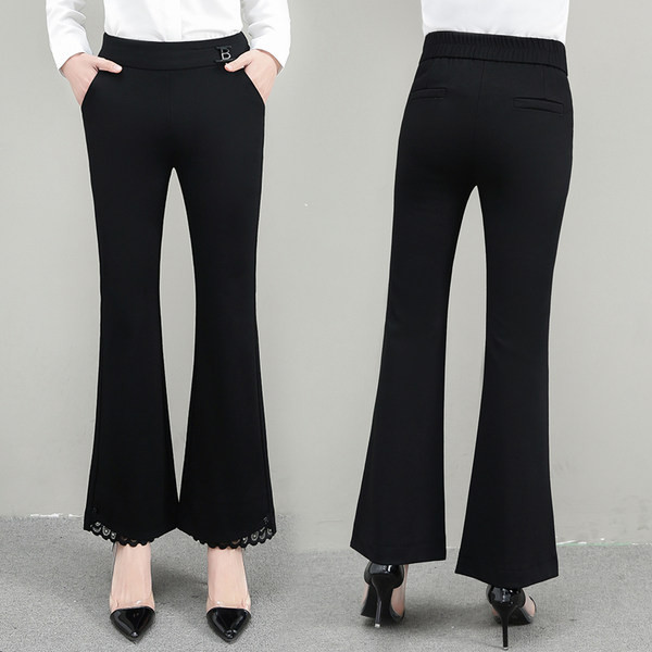 Tavaszi-őszi női nadrág széles szárral, díszcsipkével