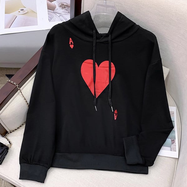 Naiste vabaaja kapuutsiga dressipluus - musta värvi